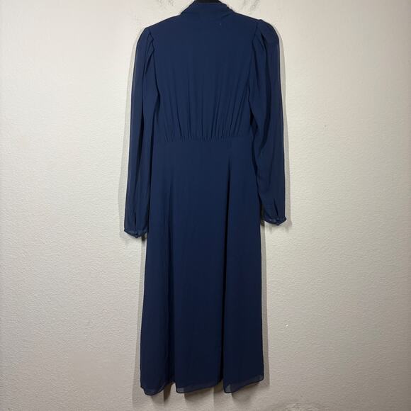 Wilfred 6 Mambo Chiffon Maxi Dress Navy Necktie Button Down Puff Long Sleeves - Picture 2 of 11